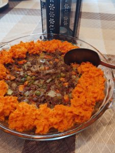 Sweet Potato Mash on top of Shepherd's Pie