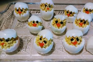 a whole family of chick deviled eggs