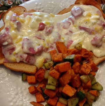 Creamed Eggs Over Toast with Sweet Potatoes
